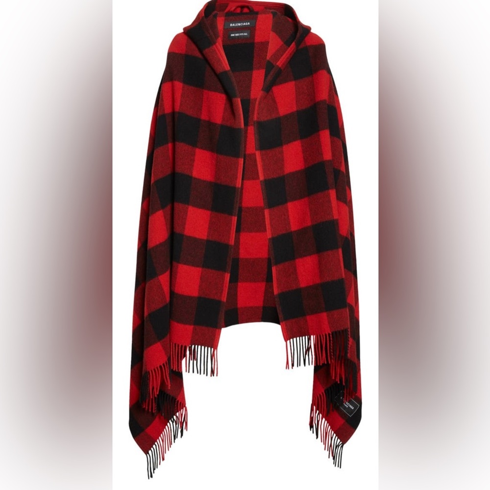 Balenciaga Check Hooded Blanket Cape
